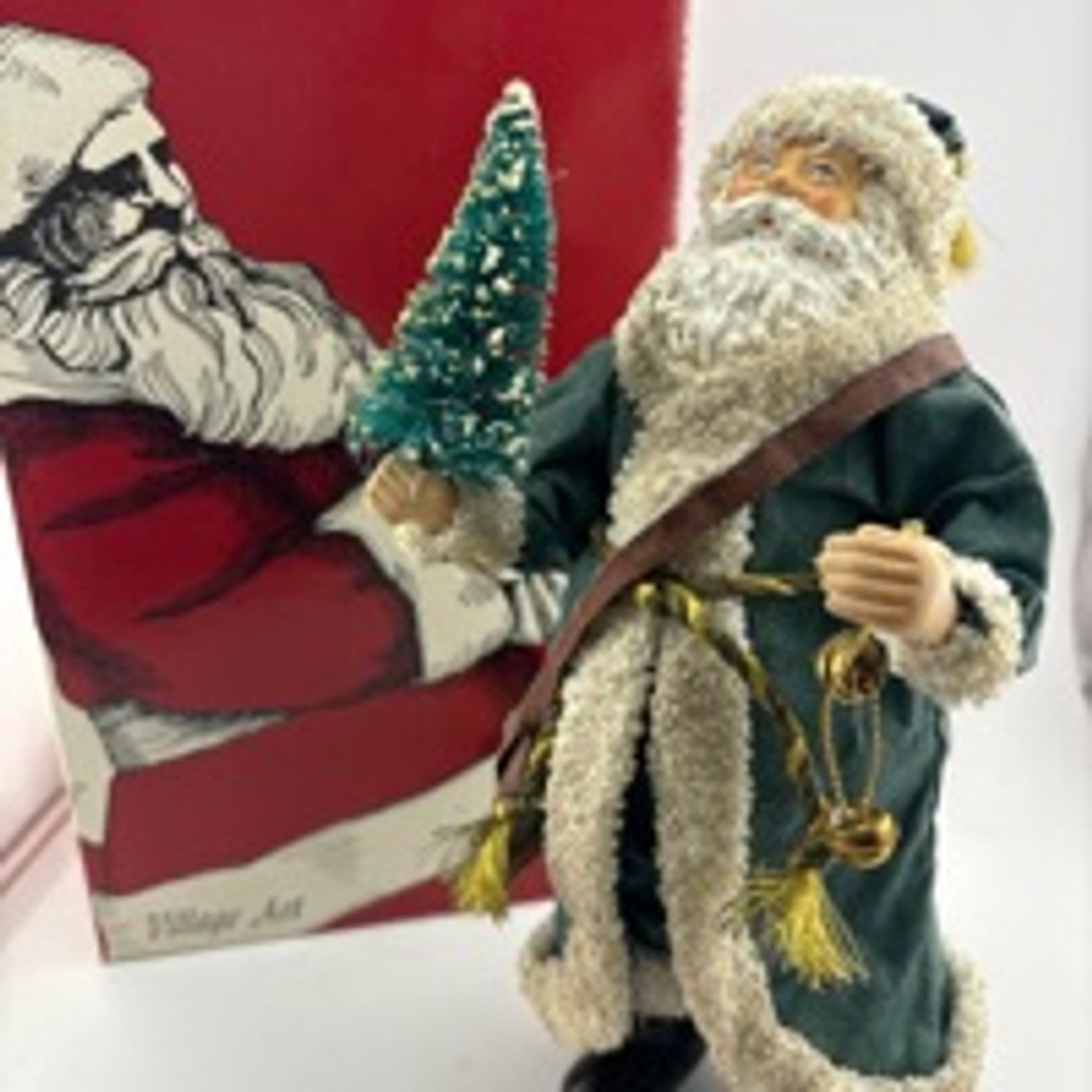 Village Art Vintage Santa Clause Figurine, Green, Christmas